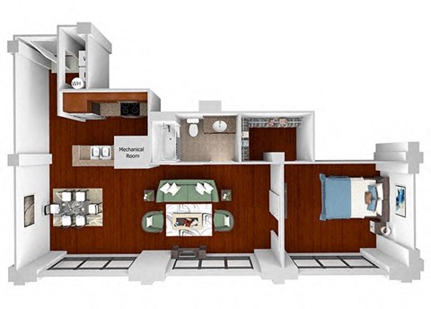 Floor plan for 1 bed, 1 bath, 1003 sqft